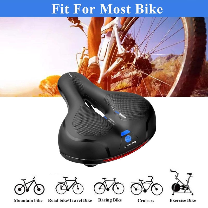 Gincleey Comfort Bike Seat for Women Men Wide Bicycle Saddle Replacement Memory Foam Padded Soft Bike Cushion with Dual Shock Absorbing Universal Fit for Indoor/Outdoor Bikes with Reflect - Image 5